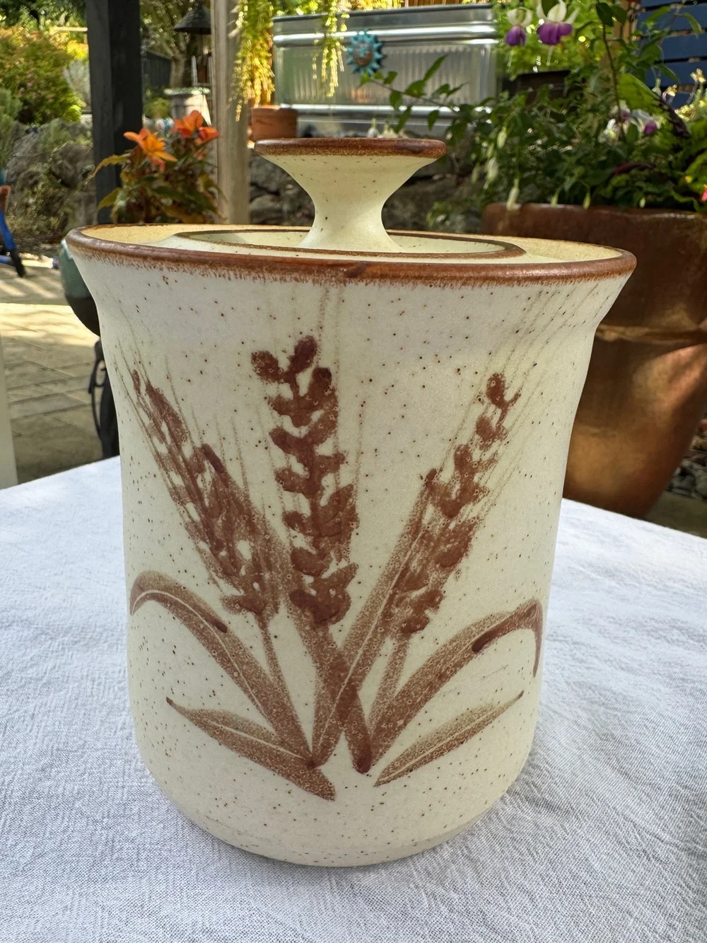 Bennett Welsh Signed Studio Pottery Stoneware Canister Set Wheat Pattern